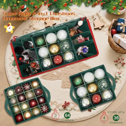 2-in-1 Christmas Ornament Storage Box Keeps 64-3"/36-4" Holiday Ornaments