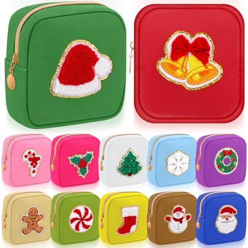 Abbylike 12 Pcs Christmas Preppy Patch Makeup Bags Bulk (Classic, Assorted)