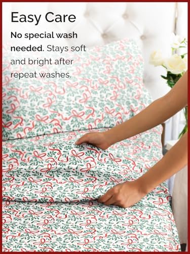 Christmas Sheet Set, Holiday Ribbon, Holiday Xmas Bedding Set - Twin Size