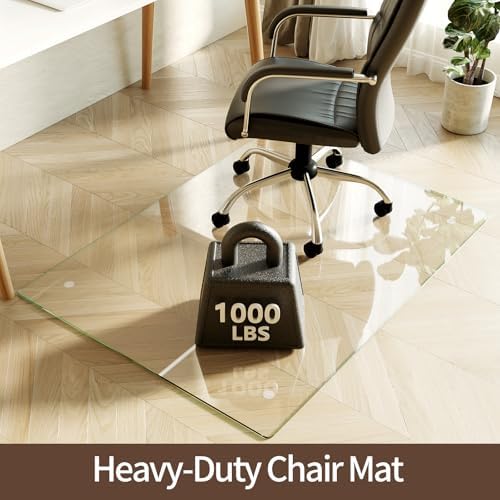 Koonmi Tempered Glass Chair Mat 36"x48" - Premium Office Chair Mat for Hardwood Floors & Low-Pile Carpet with 4 Non-Slip Pads - Thick Scratch-Resistant Surface