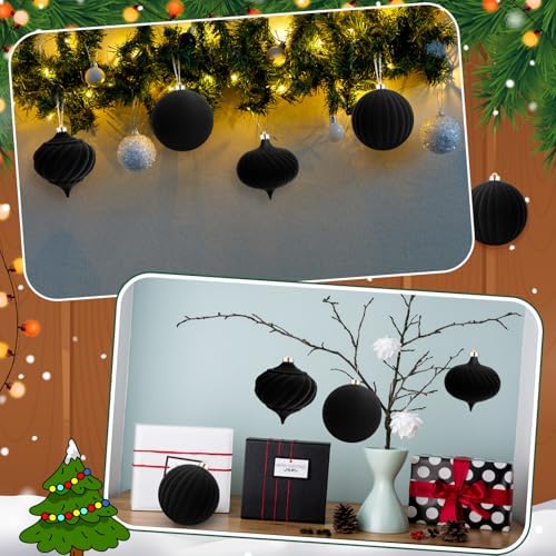 Civaner 4 Pcs Large Velvet Christmas Ball,6 Inch,Black