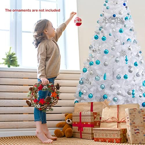 7Ft Artificial White Christmas Tree, Pine Tree with Solid Metal Legs & Pine Needles, Ideal for Indoor & Outdoor Home, Office, Holiday Decoration