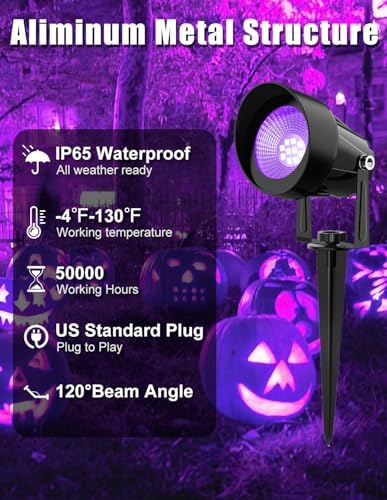 Halloween Outdoor Black Light Spotlight, LED Black Lights Waterproof Landscape Lights with US Plug for Glow Party Body Paint Fluorescent Poster Stage Lighting Yard Garden Decoration(4 Pack)