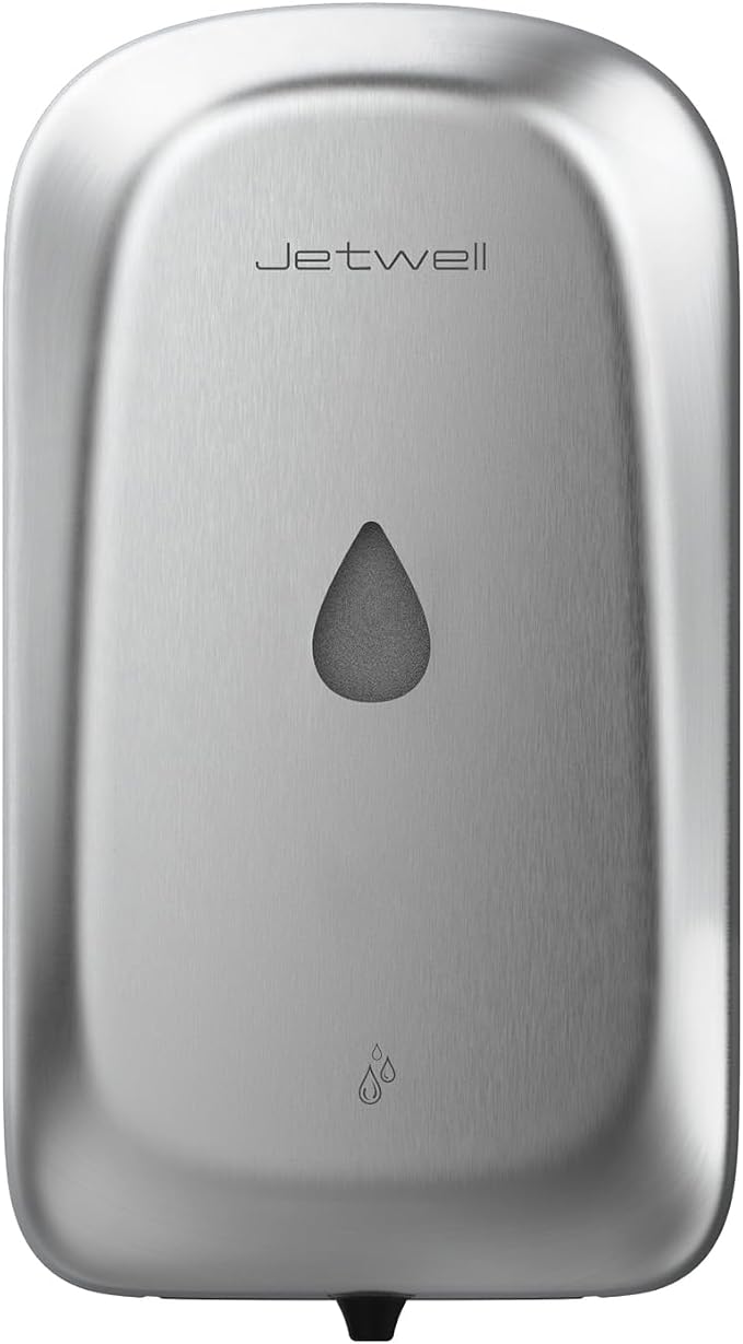 JETWELL Automatic Touch-Less Wall Mount Hand Soap Dispenser Liquid Drop Battery Operated, Brushed Stainless Steel Cover Large Capacity 34OZ/1000ML for Kitchen Home Commercial Bathroom | Brushed Cover, Large Capacity, Battery Powered, Liquid Soap, Comme...