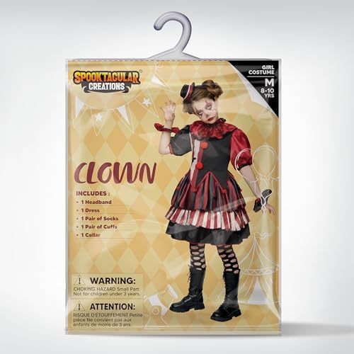 Spooktacular Creations Girls Scary Clown Costume, Kids Halloween Costume, Twisted Clown Dress for Girls