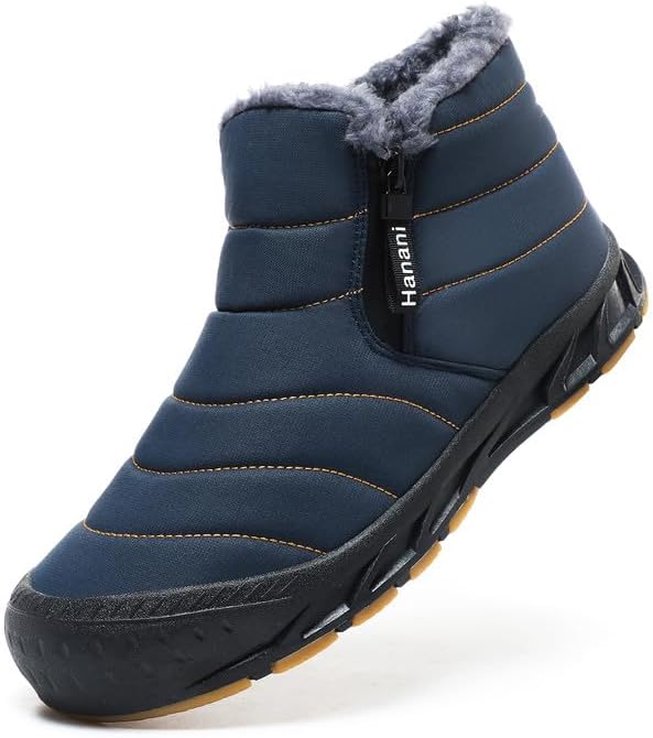 Hanani Mens Snow Boots Waterproof Winter Boots for Men Fur Lined Warm Ankle Boots Zipper Closure Slip on Outdoor Boot Comfortable Walking Shoes