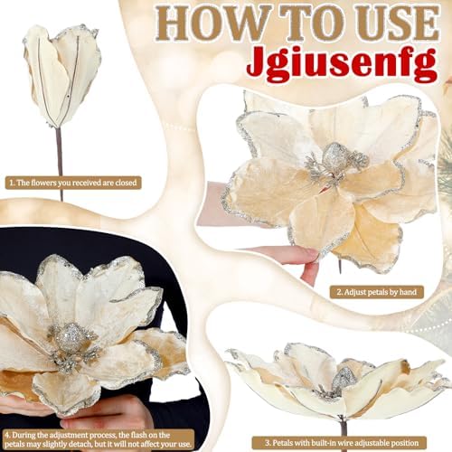 Thiccywoov 8 Pack Large 12'' Christmas Velvet Magnolia Flowers, Champagne