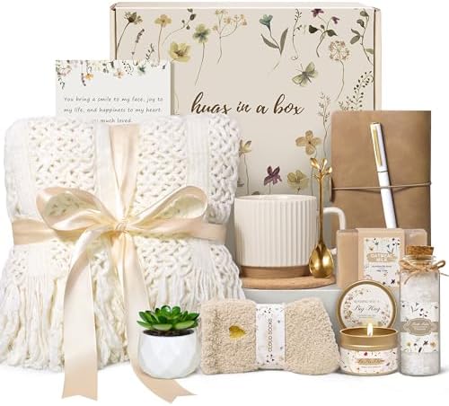 Birthday Gifts for Women, Get Well Soon Self Care Package Box, Sending Hug Baskets Thinking of You Inspirational Gift for New Mom Best Friend Birthday (Ivory)