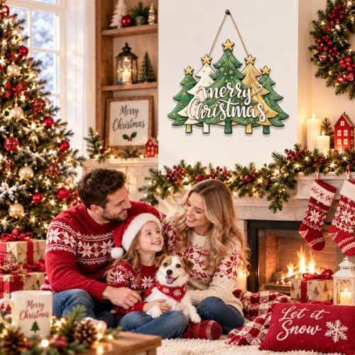 Christmas Decorations Green Gold Christmas Tree Merry Christmas Wood Sign