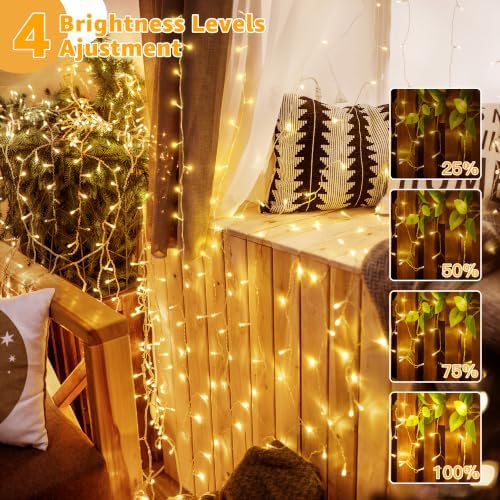 Guhope Christmas String Lights 600LED 98FT, Waterproof String Lights with Remote and Timer, 8 Modes Dimmable Christmas Lights for Indoor Outdoor Classroom Bedroom Party Decorations (Warm White)