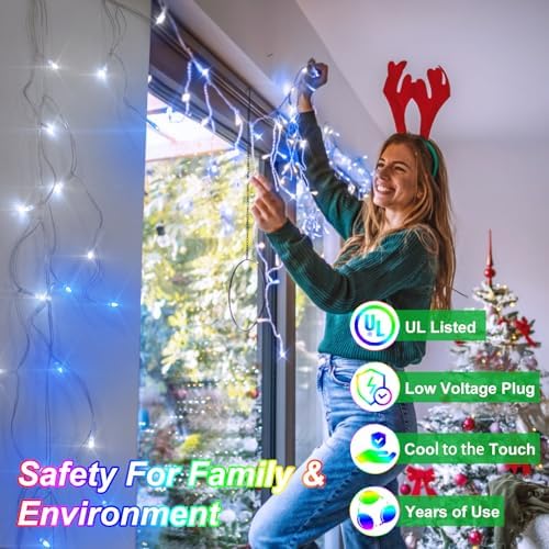 82FT LED Christmas Lights Outdoor with 176 Drops, Christmas Decorations Hanging Lights 616 LED 8 Modes, Fairy String Lights for Wedding Party Holiday Winter Wonderland Decorations Cool White & Blue