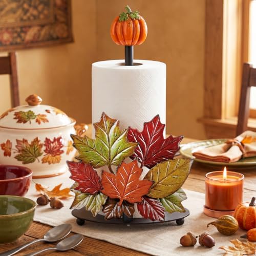 Fall Pumpkin Paper Towel Holder, Metal Maple Leaves Kitchen Stand