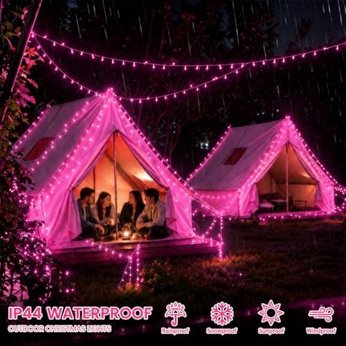 2 Pack 200 LED Battery Operated String Lights, Twinkle Fairy Lights Pink