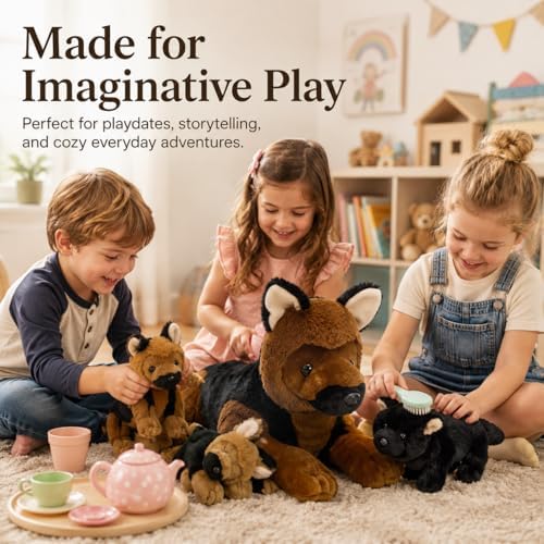 MorisMos German Shepherd Stuffed Animal with 3 Puppies