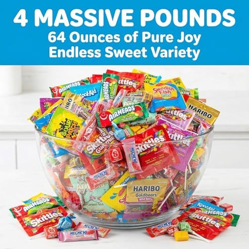 Candy Variety Pack - Assorted Candy Party Mix - 4 LB Bag - Sweets Assortment - Bulk Individually Wrapped - Pinata Candies - Mixed Candies - Queen Jax - Deluxe Mix - July 4th (Pack of 4)