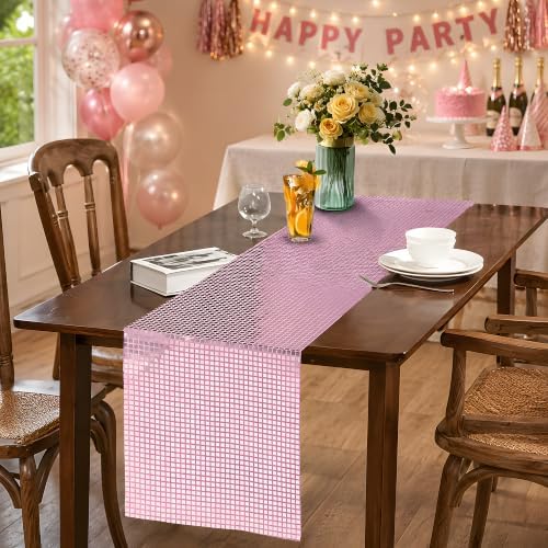 Disco Party Decorations - Pink Glitter Disco Table Runner