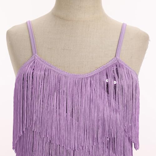 IDOPIP Kids Girls 1920s Flapper Dress Tassels Sequins Fringe Latin Dance Dress Gatsby Halloween Party Ballroom Dance Costumes