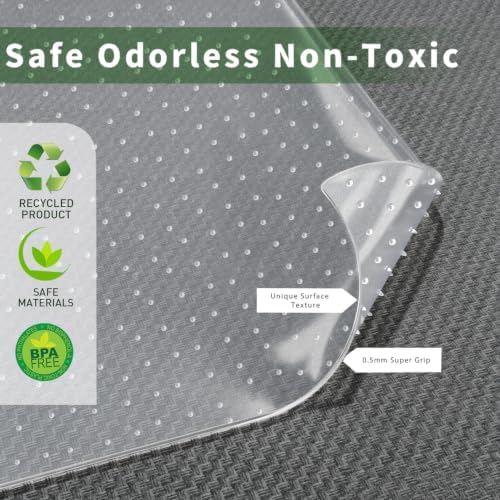Office Chair Mat for Carpeted Floor, 63"x51" Clear Desk Mat for Carpet Large Protector Floor Mat On Low Pile Carpets, Easy Glide Rolling Plastic Floor Mat, Computer Chair Mat for Home Office
