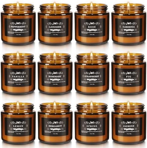 Scented Candle Set 12 Pack, Candle for Home Scented, Odor Eliminating, Stress Relief, Long Lasting Soy Wax Gift Set