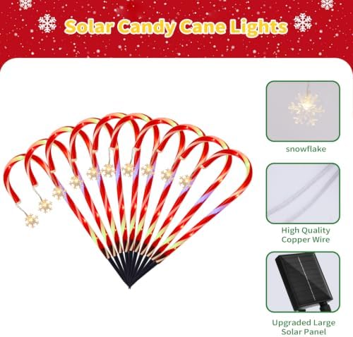 10 Pack Solar Candy Cane Pathway Lights, Multicolor Christmas Yard Decor