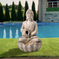 Glitzhome Buddha Fountain Outdoor 20.5" H, 2-Tier Zen Style Concrete Meditating Buddha Statues Water Fountains with Pump & LED Light, Buddhas Floor Fountains Sculpture for Garden Patio Backyard