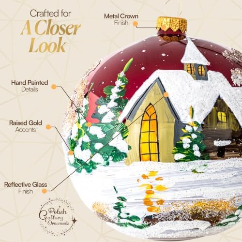 Hand Blown Glass Christmas Ornaments Ball, Cottage Burgundy 6 in + Stand