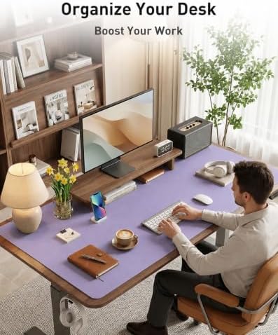 Aothia Faux Leather Desk Mat Mouse Pad, 40" x 24", Light Purple
