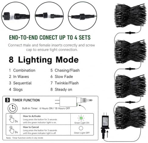 TW SHINE Halloween Lights, 200 LED 66FT Outdoor Halloween Lights Plug in with 8 Modes, Waterproof Light Outdoor, Indoor Decorations for Party Yard Haunted House Decor, Orange and Purple