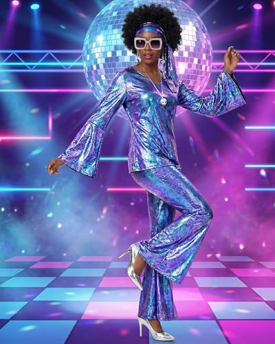 Jexine 70s Disco Outfit Women Sequin Sparkly Costume