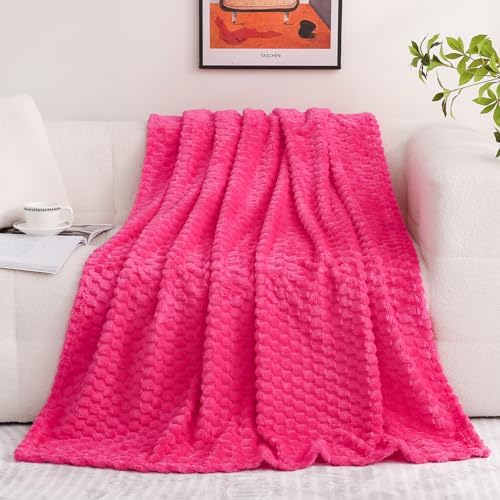 Puncuntex Hot Pink Throw Blanket 50"×60" Gifts for Mom Fuzzy 3D Jacquard