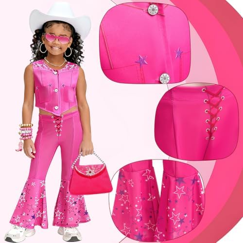 Cowgirl Costume Girls Kids Disco Cowgirl Outfits Western Movie Heroine Dress Up for Halloween Birthday Cosplay Party