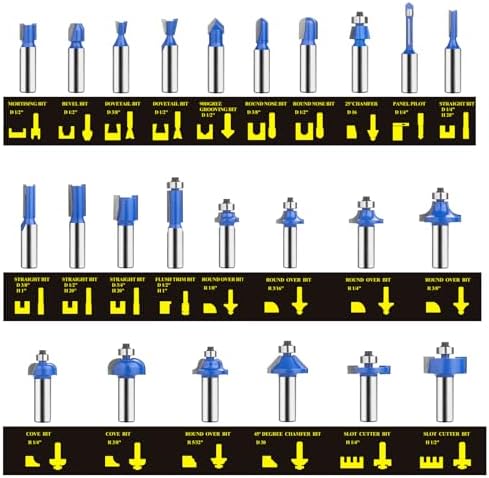 BAIDETS Router Bits Set 1/2 Inch Shank, 24 Pieces 1/2" Router bits Tungsten Carbide Wood Router Bits, Woodwork Tools, for Professional and Beginners Carpenter