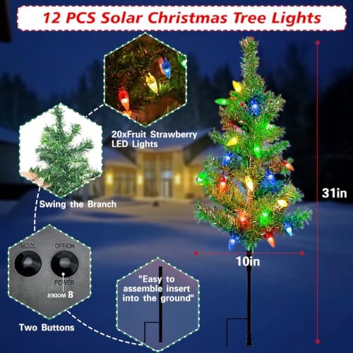 12 Pack Solar Christmas Trees Outdoor 240 LED Multicolor Lights