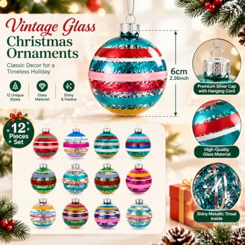 12 Pcs Vintage Glass Christmas Ornament Reflector Decor, Fashion