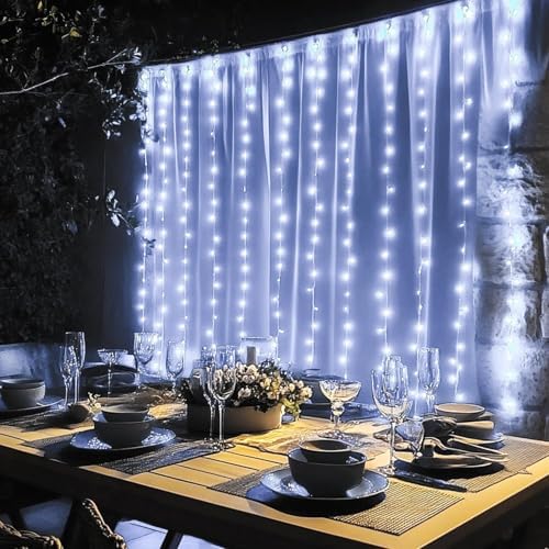 Dazzle Bright 300 LED Curtain String Lights, Christmas Fairy Lights for Bedroom with 8 Lighting Modes, Connectable Waterproof Window Lights Party Wedding Garden Wall Decor, White