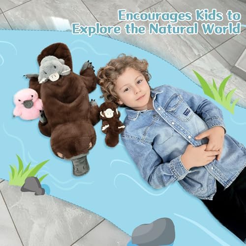 MorisMos Platypus Stuffed Animal, 22" Large Platypus Plush with 3 Babies