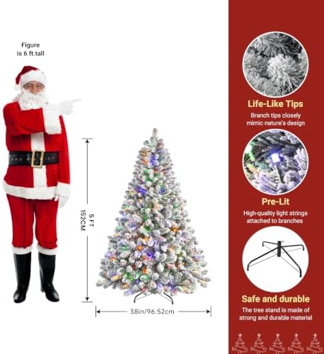 SHareconn 5ft Prelit Flocked Spruce Artificial Christmas Tree with Remote