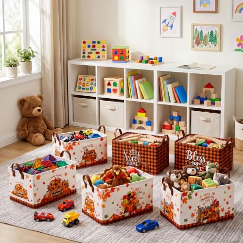 CHENGU 6 Pack Fall Storage Bins Thanksgiving Turkey Pumpkin Baskets Gift