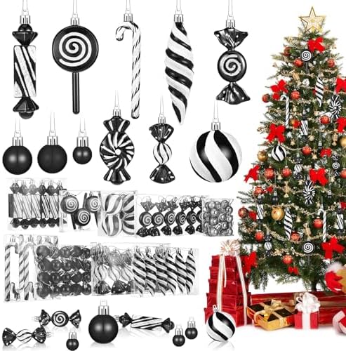 96 Pcs Christmas Tree Ornaments Black White Candy Ball Ornament