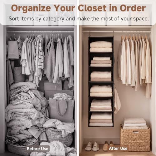 StorageWorks Hanging Closet Organizer, 6-Shelf with 2-in-1 Design, Ivory