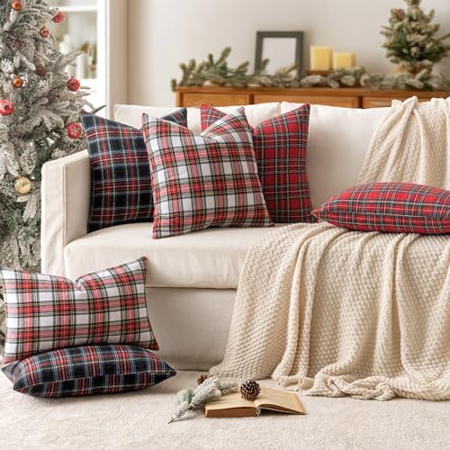 MIULEE Christmas Plaid Pillow Covers Scottish Tartan 22x22 Dark Blue