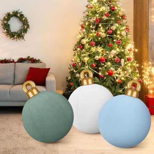 3 Pcs 32 Inch Giant Velvet Christmas Inflatable Balls, Mint, White, Slate