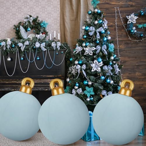 Jetec 3 Pcs 32 Inch Giant Velvet Christmas Inflatable Balls, Gray Blue