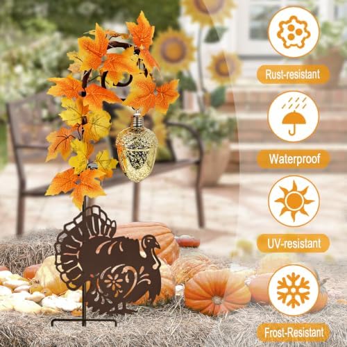 Thanksgiving Decorations Outdoor,Metal Turkey Solar Lights Garden Stakes