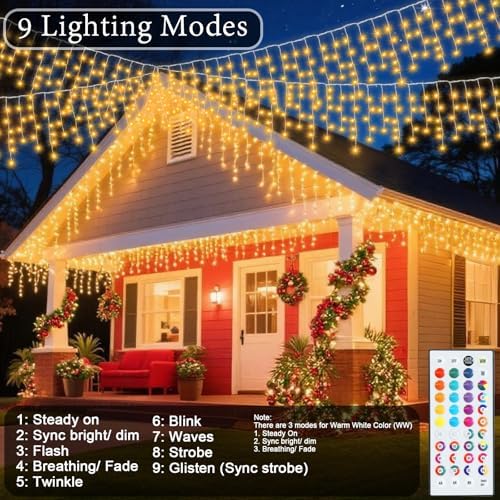 Pooqla 35 Colors Icicle Lights for Outside, 88FT Icicle Christmas Lights