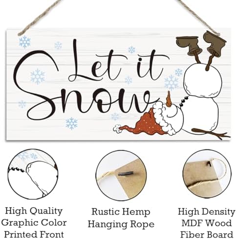 Let it Snow Sign, Christmas Hanging Wood Sign, Winter Decorative Wall Signs, Rustic Winter Wooden Door Signs, Farmhouse Outdoor Wood Christmas Decor, Xmas Wall Alt 6x12 Inches