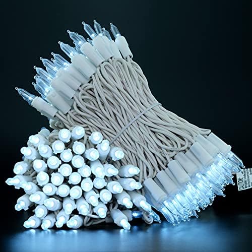 YULETIME 200 Cool White LED Christmas Lights, 66 ft White Wire String Light