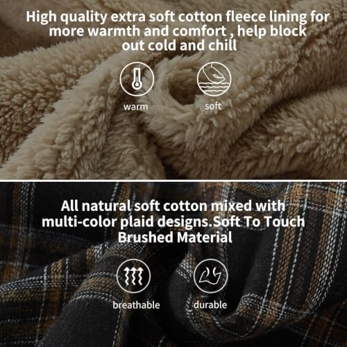 Elesuit Men's Full Zip Fleece Flannel Jacket Shirt Plaid Cotton Hoodie Coat