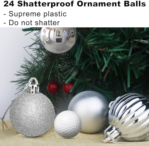 Silver 2.5" Christmas Balls Christmas Tree Decoration Ornaments Shatterproof Hanging Balls for Birthday Halloween Holiday Wedding Decorations Set of 24pcs