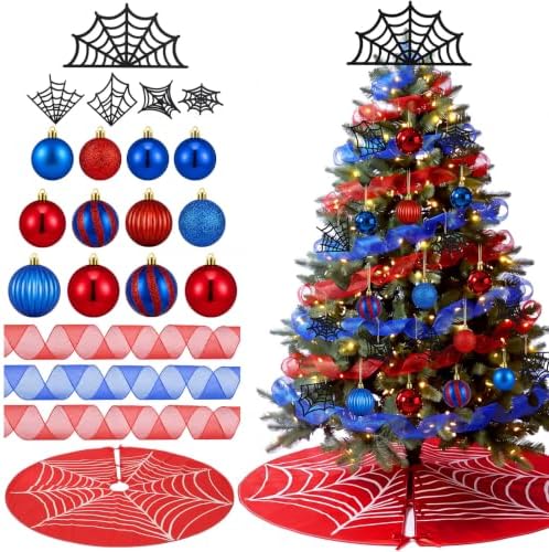 Sosation 26 Pcs Red Blue Spider Theme Christmas Tree Decor Complete Set